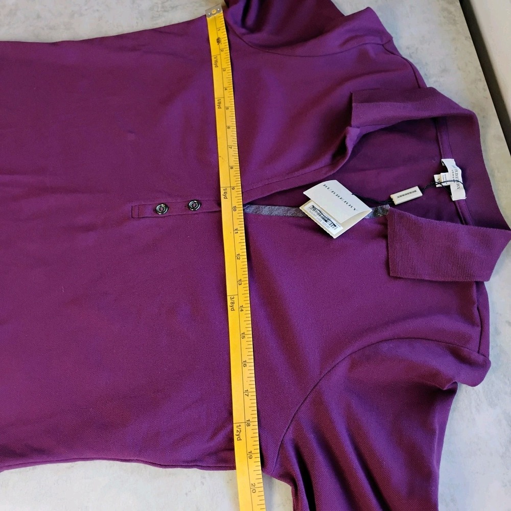 Burberry London Polo Shirt Womens XL Purple Check Trim 3/4 Sleeves Preppy Logo - Picture 9 of 9